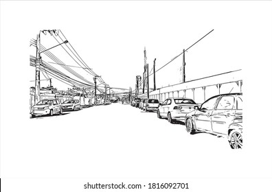 Bâtiment avec un point de repère d'Aracaju est la capitale de l'État de Sergipe. Illustration dessinée à la main en image vectorielle.