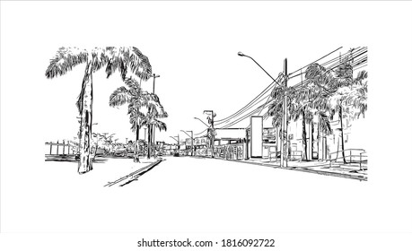 Building with landmark of Aracaju is the capital of the State of Sergipe. Hand drawn sketch illustration in vector.