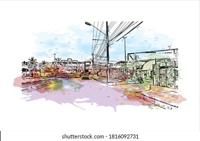 Bâtiment avec un point de repère d'Aracaju est la capitale de l'État de Sergipe. Dessin à l'aquarelle avec illustration dessinée à la main en image vectorielle.