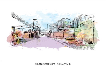 Bâtiment avec un point de repère d'Aracaju est la capitale de l'État de Sergipe. Dessin à l'aquarelle avec illustration dessinée à la main en image vectorielle.
