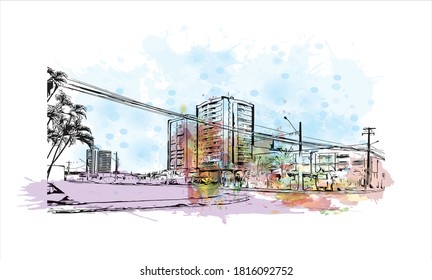 Bâtiment avec un point de repère d'Aracaju est la capitale de l'État de Sergipe. Dessin à l'aquarelle avec illustration dessinée à la main en image vectorielle.