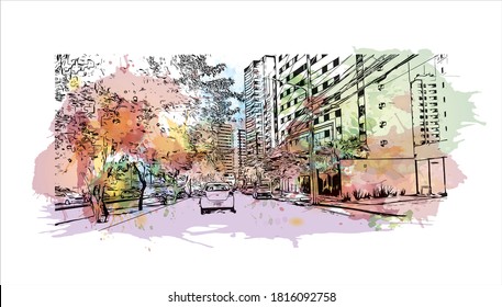 Bâtiment avec un point de repère d'Aracaju est la capitale de l'État de Sergipe. Dessin à l'aquarelle avec illustration dessinée à la main en image vectorielle.