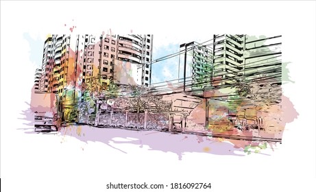 Bâtiment avec un point de repère d'Aracaju est la capitale de l'État de Sergipe. Dessin à l'aquarelle avec illustration dessinée à la main en image vectorielle.