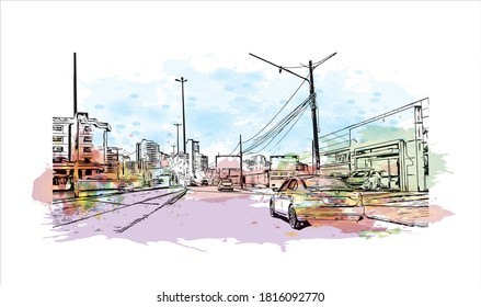 Bâtiment avec un point de repère d'Aracaju est la capitale de l'État de Sergipe. Dessin à l'aquarelle avec illustration dessinée à la main en image vectorielle.