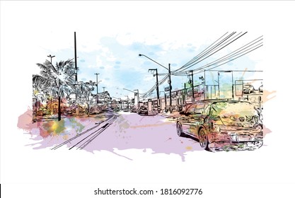 Bâtiment avec un point de repère d'Aracaju est la capitale de l'État de Sergipe. Dessin à l'aquarelle avec illustration dessinée à la main en image vectorielle.