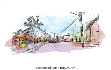 Bâtiment avec un point de repère d'Aracaju est la capitale de l'État de Sergipe. Dessin à l'aquarelle avec illustration dessinée à la main en image vectorielle.