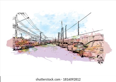 Bâtiment avec un point de repère d'Aracaju est la capitale de l'État de Sergipe. Dessin à l'aquarelle avec illustration dessinée à la main en image vectorielle.