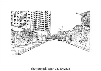 Bâtiment avec un point de repère d'Aracaju est la capitale de l'État de Sergipe. Illustration dessinée à la main en image vectorielle.