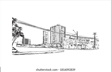Building with landmark of Aracaju is the capital of the State of Sergipe. Hand drawn sketch illustration in vector.
