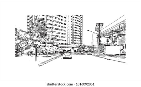 Bâtiment avec un point de repère d'Aracaju est la capitale de l'État de Sergipe. Illustration dessinée à la main en image vectorielle.