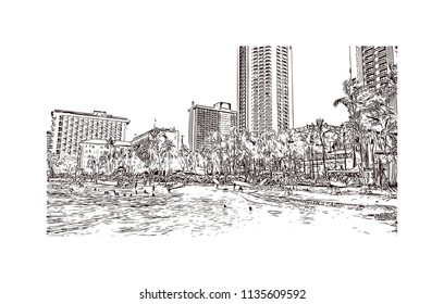 Building with landmark of Charleston, the South Carolina port city. Hand drawn sketch illustration in vector.