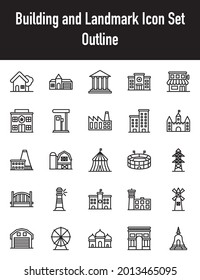 Conjunto de iconos de construcción y monumento Esbozo Vector de fondo blanco, con banco de iconos, hospital, comisaría de policía, etc.