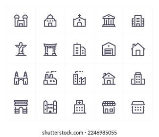 Building and Landmark line icon set. Vector illustration on white background. pixel perfect.