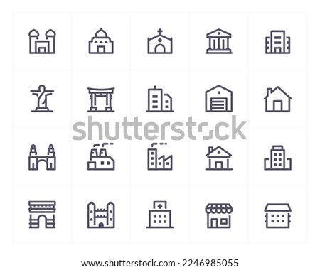 Building and Landmark line icon set. Vector illustration on white background. pixel perfect.