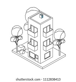building with landscape isometric icon