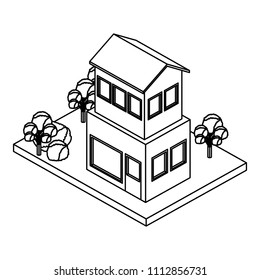 building with landscape isometric icon