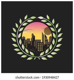building and landscape logo colorful circle vector illustration decoration
