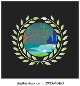 building and landscape logo colorful circle vector illustration decoration