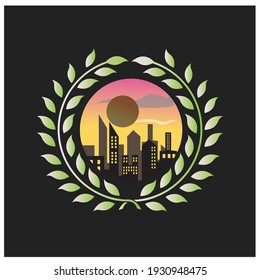 building and landscape logo colorful circle vector illustration decoration