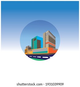 building and landscape vector illustration urban design  circle background