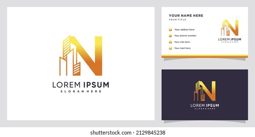 Building and latter N  logo design with creative concept