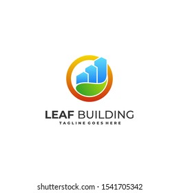 Building With Leaf and Circle Concept Vector Template. Abstract design concept for ecology theme, real estate agency, building company, urban landscape, city life.