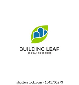 Building With Leaf Concept. Illustration Vector Template Abstract design concept for ecology theme, real estate agency, building company, urban landscape, city life.