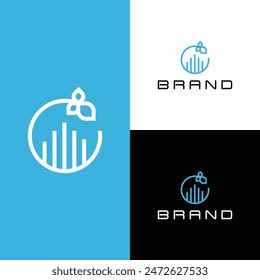 Building Leaf line with Circle simple logo, logotype element for template