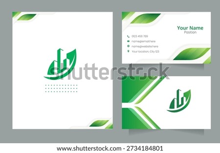 Building leaf logo with green white business card