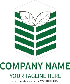 Building with leafs design or building with green nature theme, eco-friendly building, suitable for property, real estate, company, hotel, etc