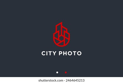 building with lens logo design vector silhouette illustration