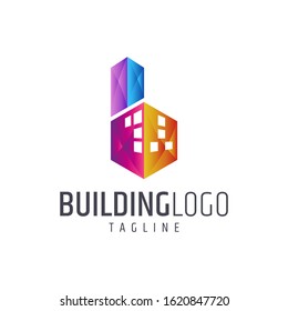 building letter b logo design, colorful gradient architecture construction logo template