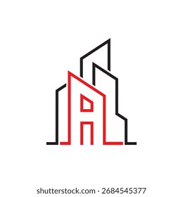 Building and letter A logo Design