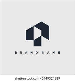 Vector del edificio y del logotipo de la letra P