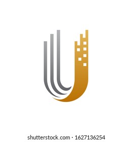 Building letter U vector logo design. Minimalist initial letter. Urban icon, city tower, property business, real estate apartment agent