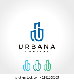 Building letter U vector logo design. Minimalist initial letter. Urban icon, city tower, property business, real estate