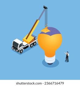 Bombilla de construcción - idea 3d concepto de ilustración vectorial para banner, sitio web, ilustración, página de aterrizaje, volante, etc