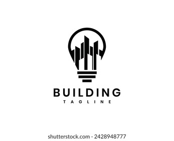 diseño de plantilla de vector de logotipo de bombilla de construcción