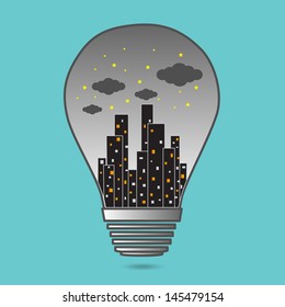 Building in the Light bulb vector icon logo, idea concept