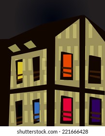building with light at night illustration