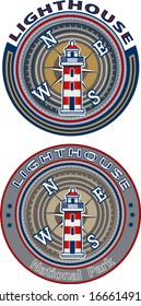 Building of lighthouse in the sea. Lighthouse logo 