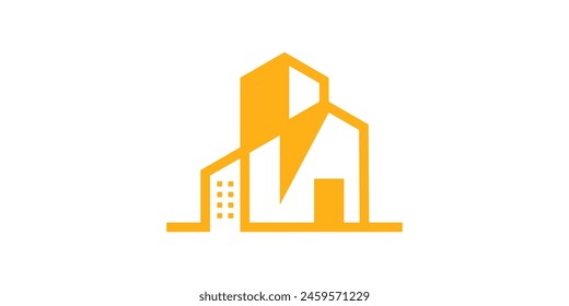 building and lightning logo design, construction, office, logo design template, symbol, icon, vector, idea, creative.