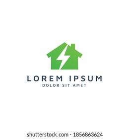 building and lightning negative space logo design