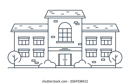 Building line art. Hospital, school, social house. Vector illustration