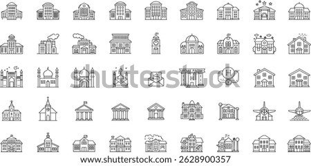 Building Line Editable Icons set
