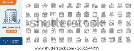 Building Line Editable Icons set. Second set. Editable stroke. Vector illustration.	
