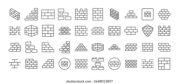 Construindo conjunto de ícones de linha. Placas de parede de tijolo para design gráfico e web, aplicativos, anúncios, várias cartas 