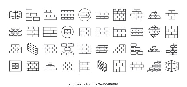 Criando Coleção de Ícones de Linha. Placas de parede de tijolo para design gráfico e web, aplicativos, anúncios, várias cartas 