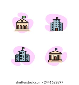 Building line icon collection. School, university, government, bank, museum, court. Can be used for topics like architecture, real estate.