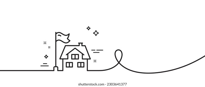 Building line icon. Continuous one line with curl. House architecture sign. Real estate property symbol. Building single outline ribbon. Loop curve pattern. Vector